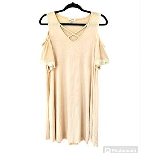 UMGEE Cream Ivory Cold Open Shoulder Strappy Lightweight Swing Dress Size M